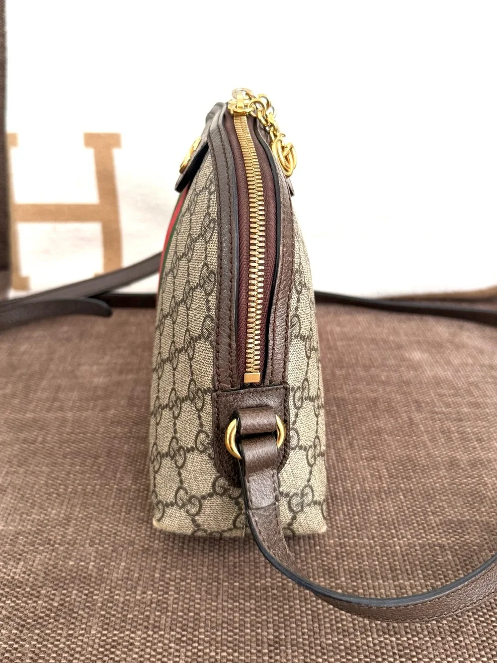 Authentic Gucci Ophedia dome crossbody bag brown GG monogram supreme canvas